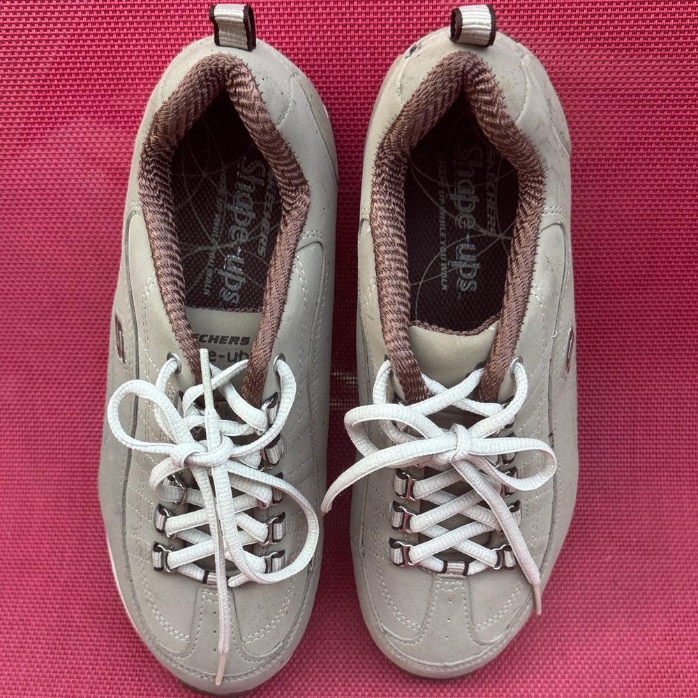 Skechers Shape-Ups Cream and Brown Sneakers